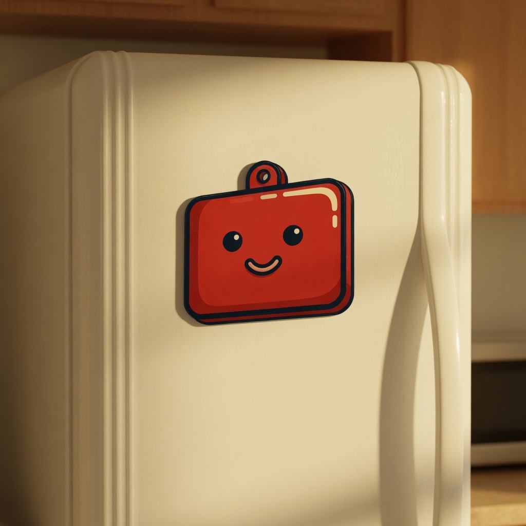 An enamel plaque on a fridge door