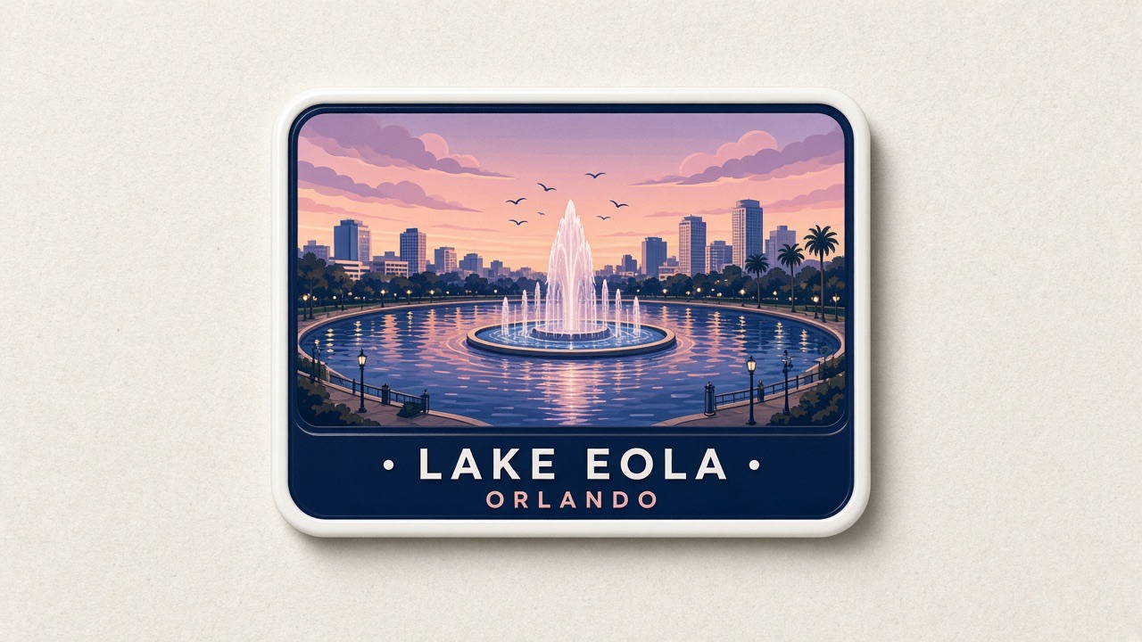 Orlando Lake Eola panoramic magnet