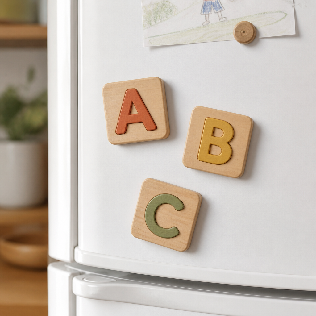 Wooden alphabet fridge magnets